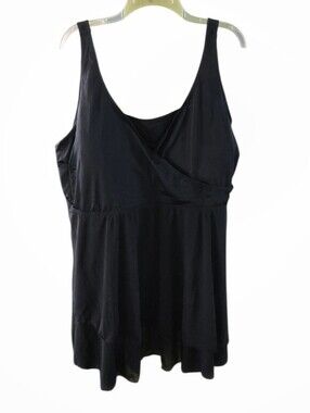 Catherines Black Women's Sleeveless Wrap-Front Tankini Swim Top. NWT. Size 32W.